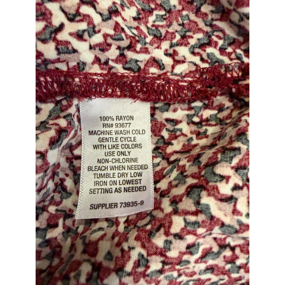 Liz Claiborne Womens Blouse Burgundy Large Print Top Career Office Abstract - Picture 6 of 6